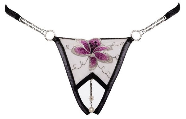 Cottelli LINGERIE string met bloemdetails - Zwart - Cottelli LINGERIE - SKU: 23222691111