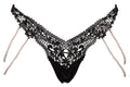 Cottelli LINGERIE String met geborduurd kant en parelkettingen - Zwart