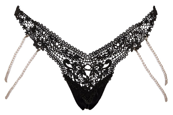Cottelli LINGERIE string met parelkettingen - Zwart - Cottelli LINGERIE - SKU: 23222771111