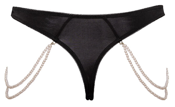 Cottelli LINGERIE string met parelkettingen - Zwart - Cottelli LINGERIE - SKU: 23222771111