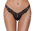 Cottelli LINGERIE String met geborduurd kant en parelkettingen - Zwart