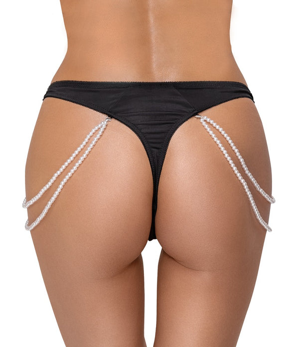 Cottelli LINGERIE string met parelkettingen - Zwart - Cottelli LINGERIE - SKU: 23222771111