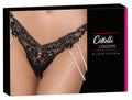 Cottelli LINGERIE String met geborduurd kant en parelkettingen - Zwart