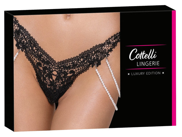 Cottelli LINGERIE string met parelkettingen - Zwart - Cottelli LINGERIE - SKU: 23222771111