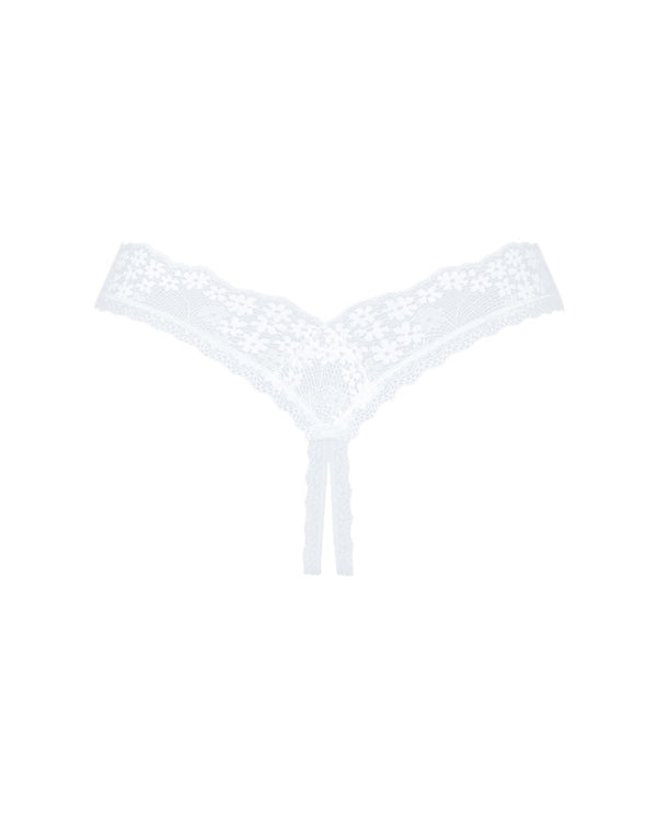 Thong kruisloos met kant en bloemetjes - Wit - Obsessive - SKU: 23225012141