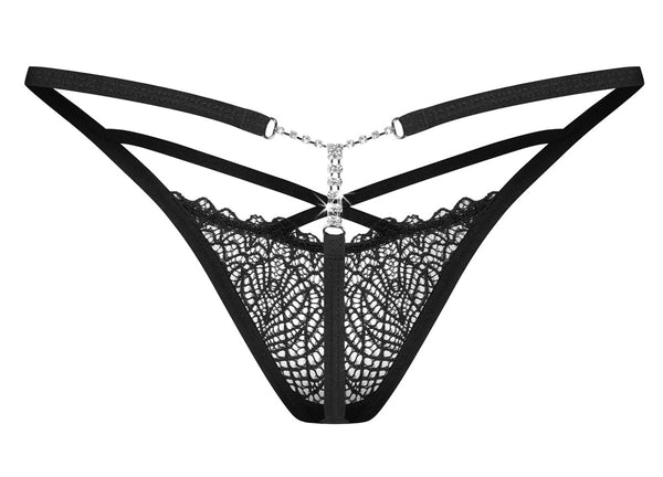 String met jarretels en kettinkje - Zwart - Obsessive - SKU: 23228891111