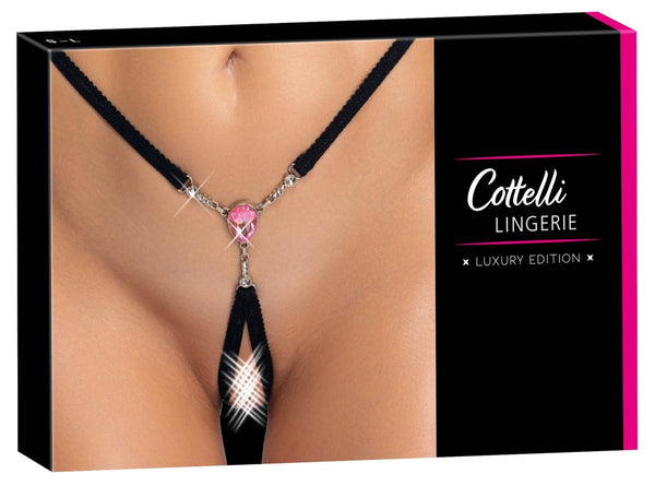 String kruisloos met edelsteen en kettingen - Zwart - Cottelli LINGERIE - SKU: 23229001101