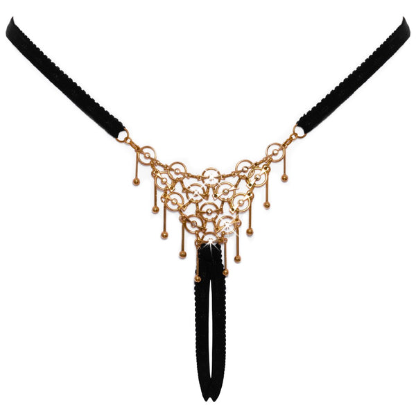 String kruisloos met gouden decoratie - Zwart - Cottelli LINGERIE - SKU: 23229191101