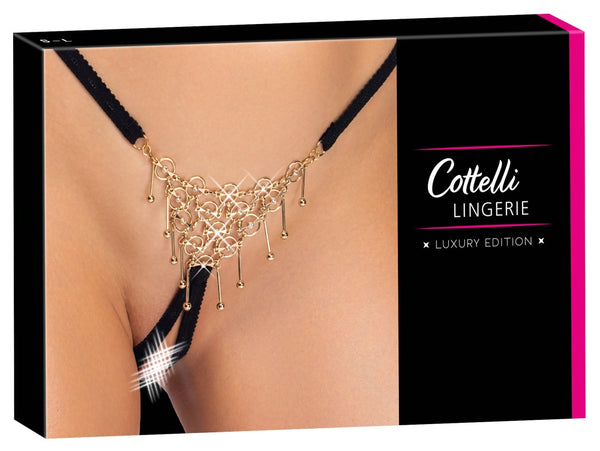 String kruisloos met gouden decoratie - Zwart - Cottelli LINGERIE - SKU: 23229191101