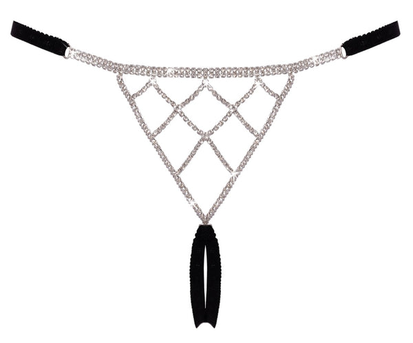 String kruisloos met strassteentjes - Zwart - Cottelli LINGERIE - SKU: 23229271101