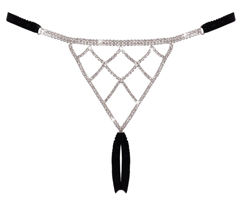 String kruisloos met strassteentjes - Zwart