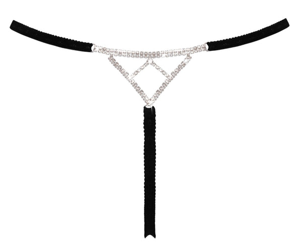 String kruisloos met strassteentjes - Zwart - Cottelli LINGERIE - SKU: 23229271101