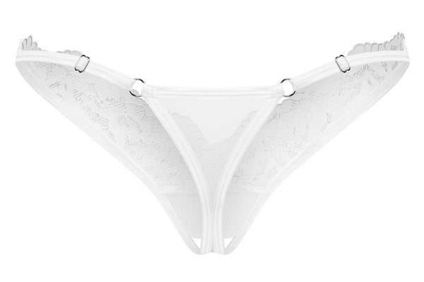 Thong kruisloos met tule en kant - Wit - Obsessive - SKU: 23229352111