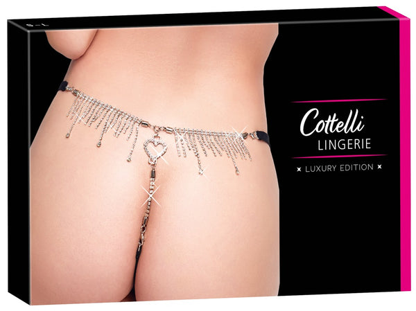 Cottelli LINGERIE string met strass hart - Zwart - Cottelli LINGERIE - SKU: 23229431101