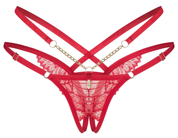 Thong kruisloos met goudkleurige details - Rood - Obsessive - SKU: 23229943131