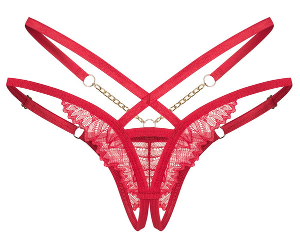 Thong kruisloos met goudkleurige details - Rood - Obsessive - SKU: 23229943131