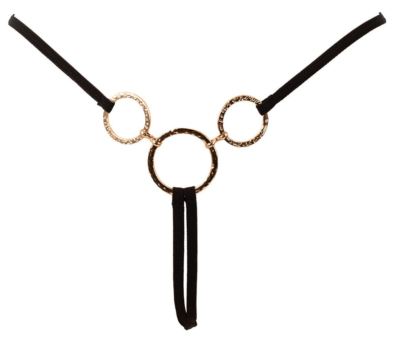 Cottelli LINGERIE string met gouden ringen - Zwart