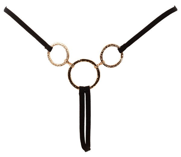 Cottelli LINGERIE string met gouden ringen - Zwart - Cottelli LINGERIE - SKU: 23230361101
