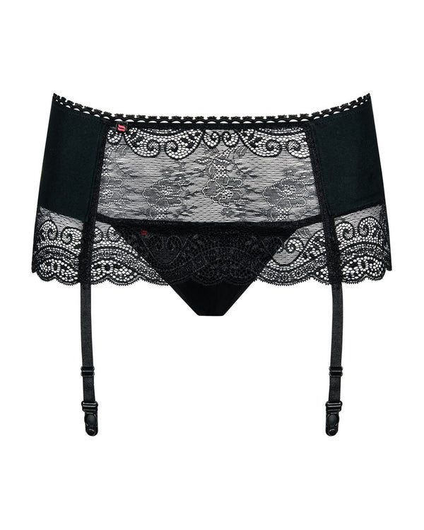Obsessive Jarretelgordel met kant en thong - Zwart - Obsessive - SKU: 23404371111