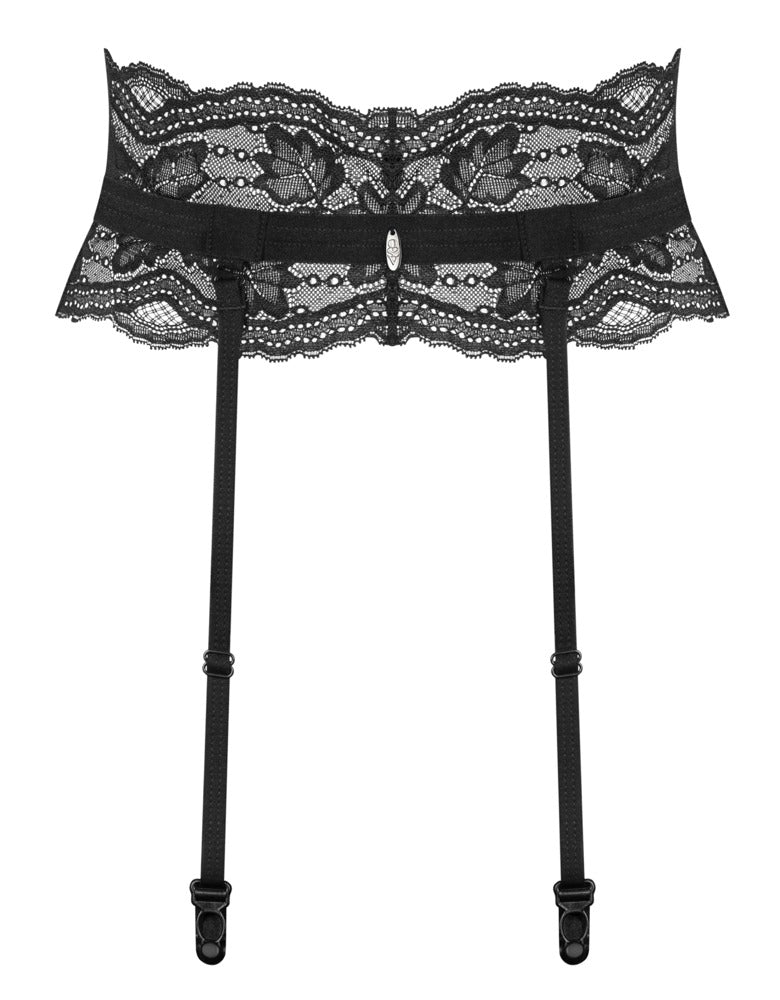 Jarretel riem met kant en haaksluiting - Zwart