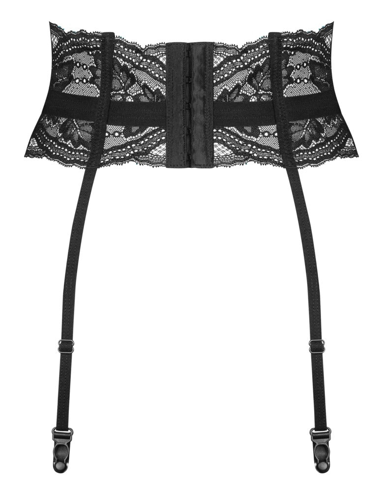 Jarretel riem met kant en haaksluiting - Zwart