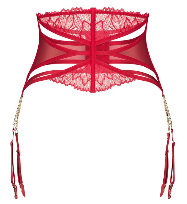 Jarretel riem met gouden kettingen en kant - Rood - Obsessive - SKU: 23406233111