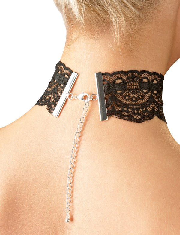 Cottelli ACCESSOIRES kanten choker met kettingen - Zwart - Cottelli ACCESSOIRES - SKU: 24501781001