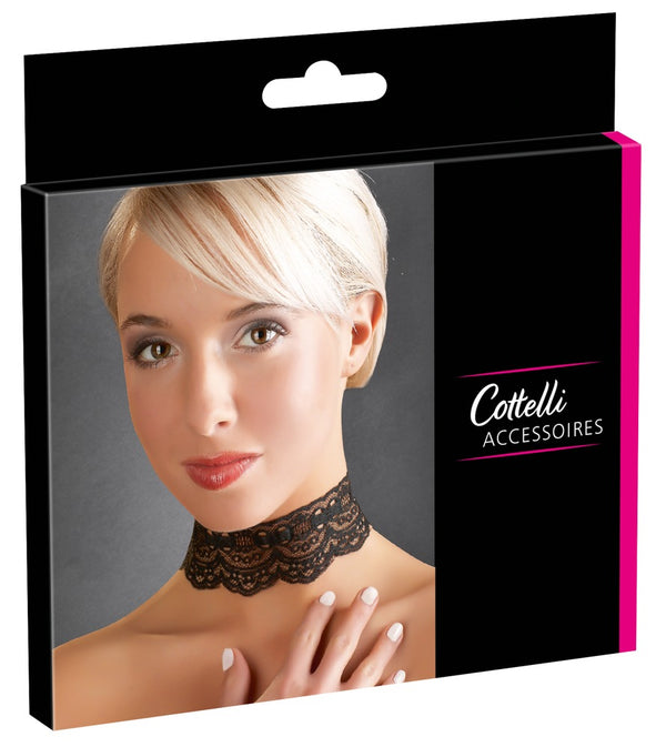 Cottelli ACCESSOIRES kanten choker met kettingen - Zwart - Cottelli ACCESSOIRES - SKU: 24501781001