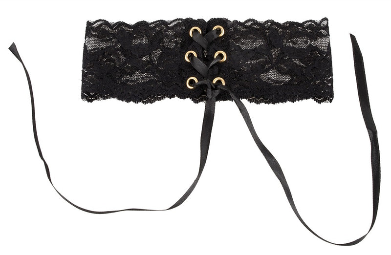 Cottelli ACCESSOIRES Choker met kant en verstelbare vetersluiting - Zwart