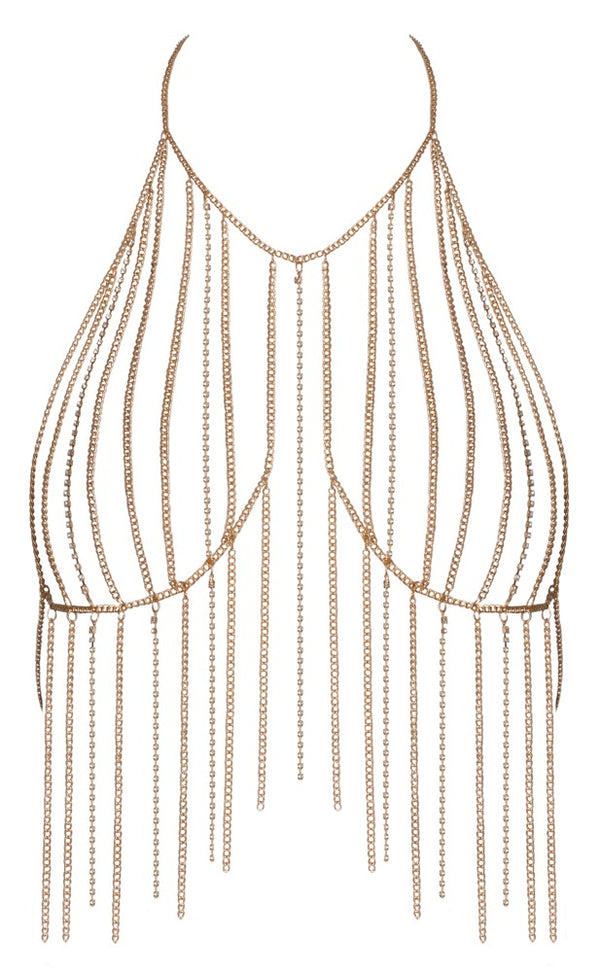 Chain top met stras en verstelbare karabijnhaakjes - Goud - Cottelli ACCESSOIRES - SKU: 24505266001