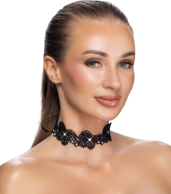 Choker met parels en edelstenen - Zwart - Cottelli ACCESSOIRES - SKU: 24505851001