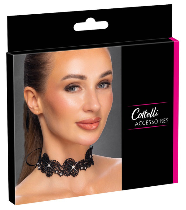 Choker met parels en edelstenen - Zwart - Cottelli ACCESSOIRES - SKU: 24505851001