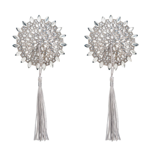 Tepelplakkers met glitter en kwastjes - Wit - Obsessive - SKU: 24505932001