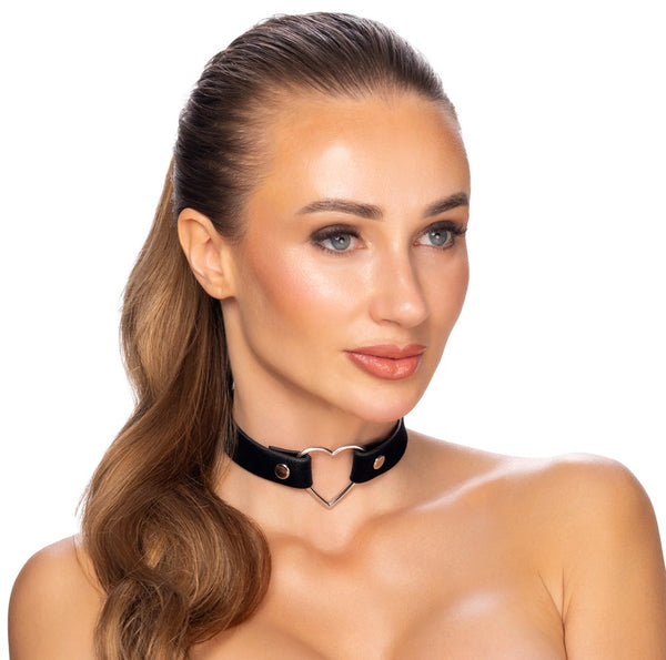 Choker met metalen hart - Zwart - Cottelli ACCESSOIRES - SKU: 24506231001