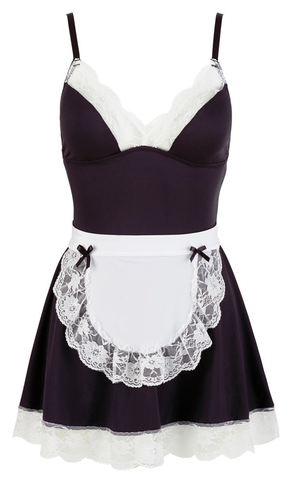 Cottelli COSTUMES Dienstmeisjesjurk met jarretels en schort - Zwart - Cottelli COSTUMES - SKU: 24707801021