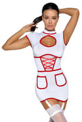 Cottelli COSTUMES Verpleegster jurk transparant met rode details - Wit
