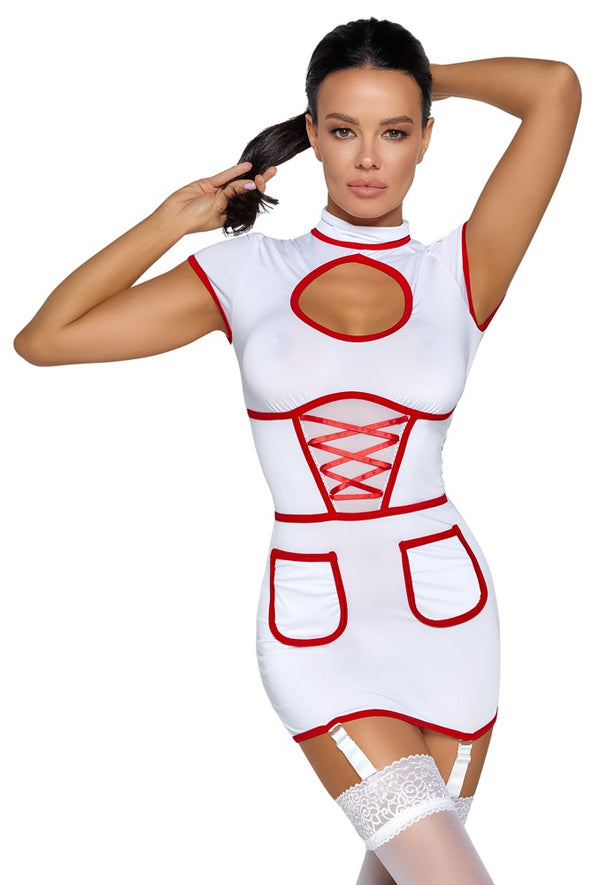 Cottelli COSTUMES Verpleegster jurk transparant met rode details - Wit - Cottelli COSTUMES - SKU: 24710192021
