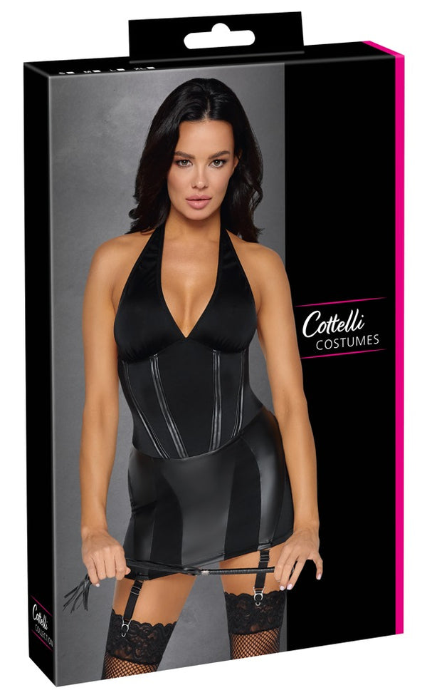 Cottelli COSTUMES jarretel jurk met flogger - Zwart - Cottelli COSTUMES - SKU: 24710271021