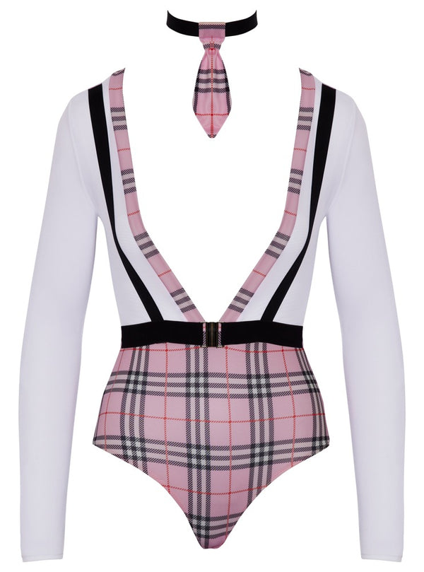 Cottelli Costumes schooluniform body met stropdas - Wit - Cottelli COSTUMES - SKU: 24710352031