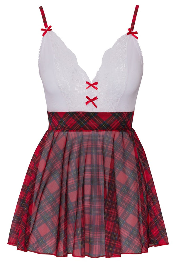 Cottelli COSTUMES Schoolmeisjesjurk met geruite jarretels - Rood - Cottelli COSTUMES - SKU: 24710433021