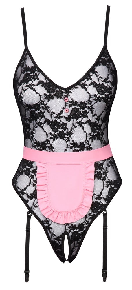 Cottelli COSTUMES kruisloos jarretel body - Zwart - Cottelli COSTUMES - SKU: 24710781021