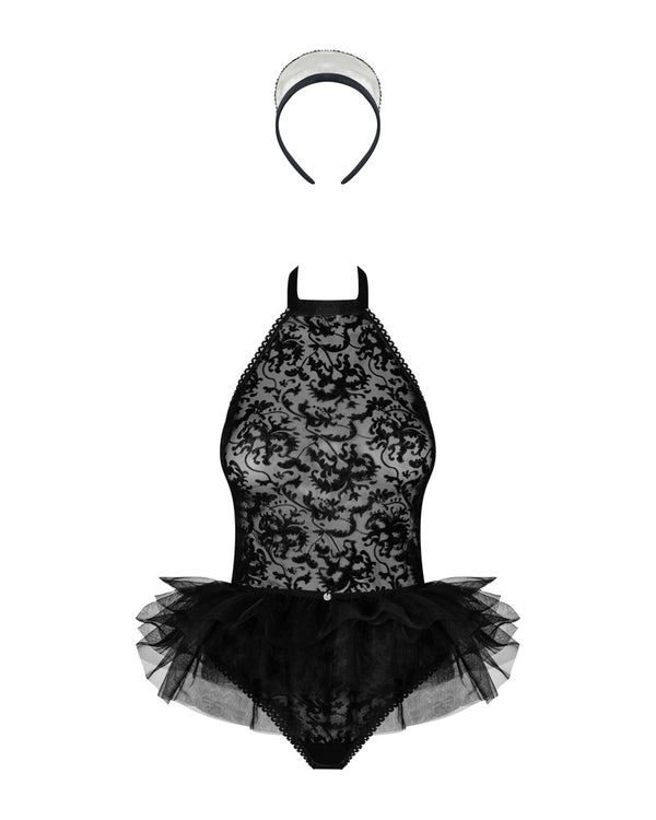 Obsessive Frilles met Tule rokje-Body en Hoedje - Zwart - Obsessive - SKU: 24711161951