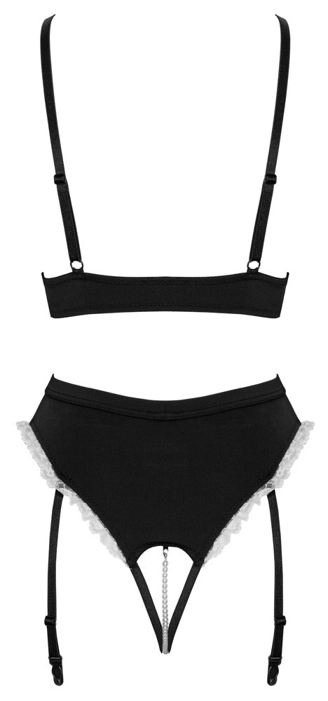 Dienstmeisjeset met kruisloze slip en bustier - Zwart - Cottelli COSTUMES - SKU: 24713291021