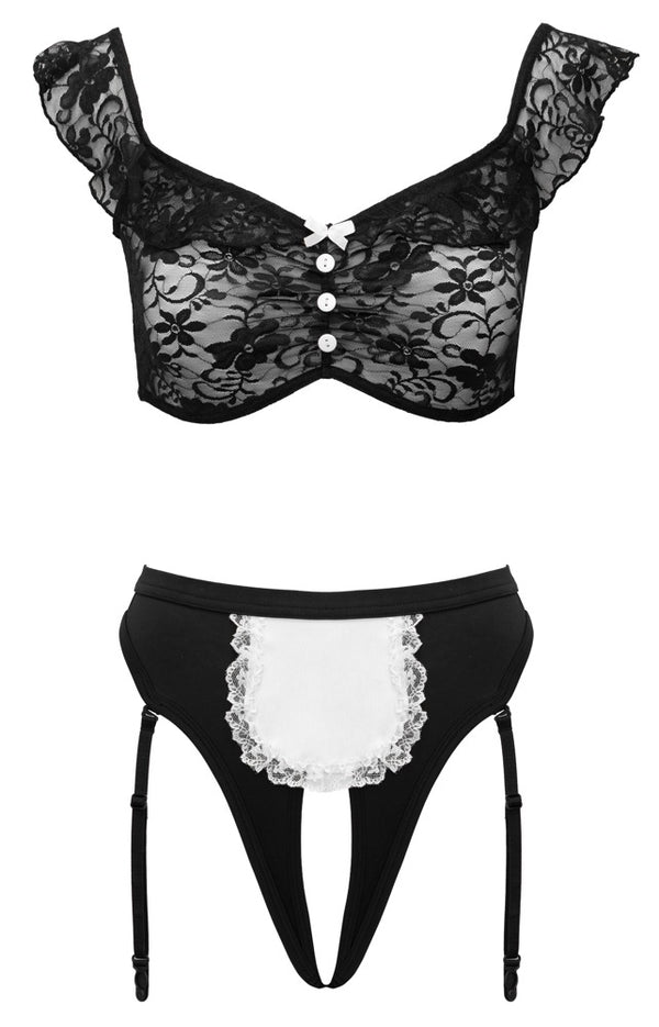 Cottelli COSTUMES Dienstmeisje set met knoopjes - Zwart - Cottelli COSTUMES - SKU: 24713881021