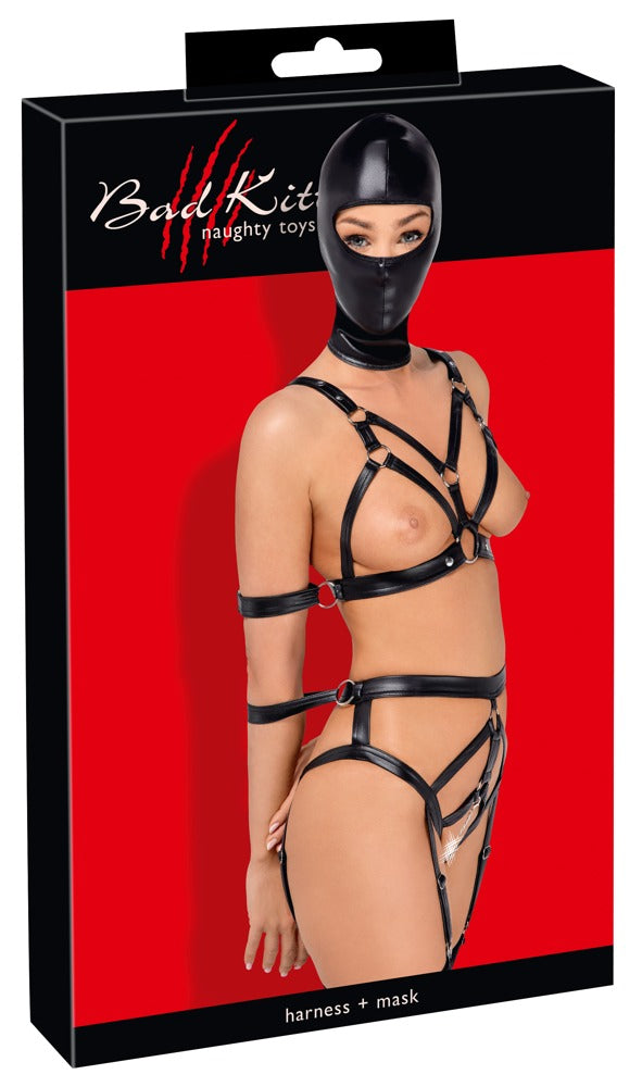 Bad Kitty extravagante riemset met hoofdmasker - Zwart