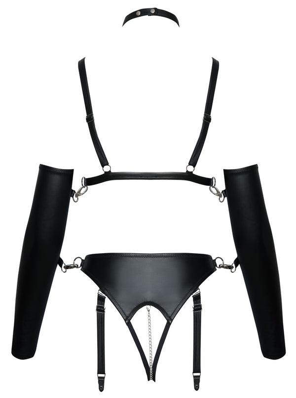 Kruisloze set met open cupbandje, choker & armbanden - Zwart - Bad Kitty - SKU: 24805571021