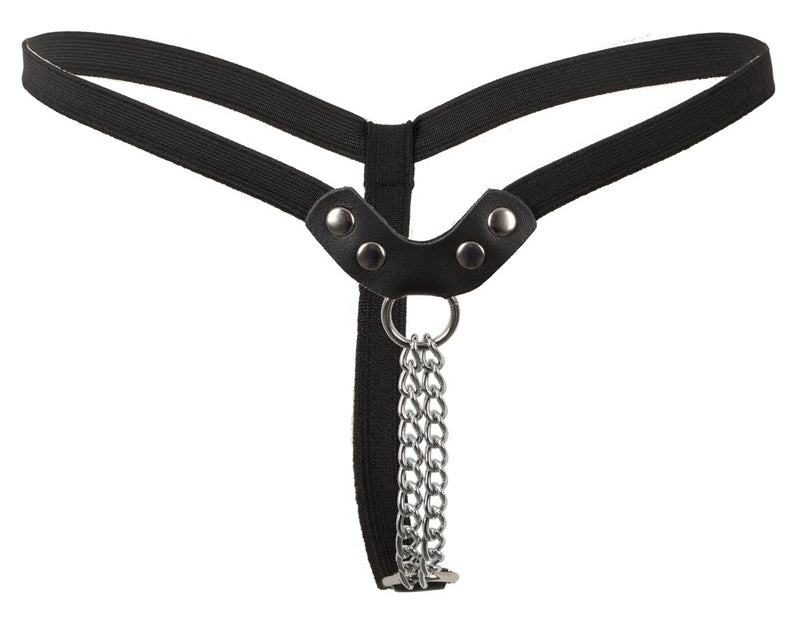 fetish Collection String met leren inzet en studs - Zwart