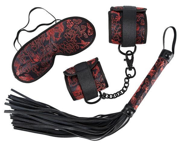 Bad Kitty Bondage set 3-delig met rood patroon - Zwart - Bad Kitty - SKU: 24914271001