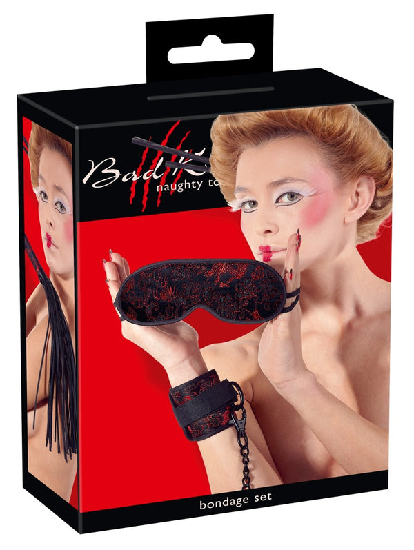 Bad Kitty Bondage set 3-delig met rood patroon - Zwart - Bad Kitty - SKU: 24914271001