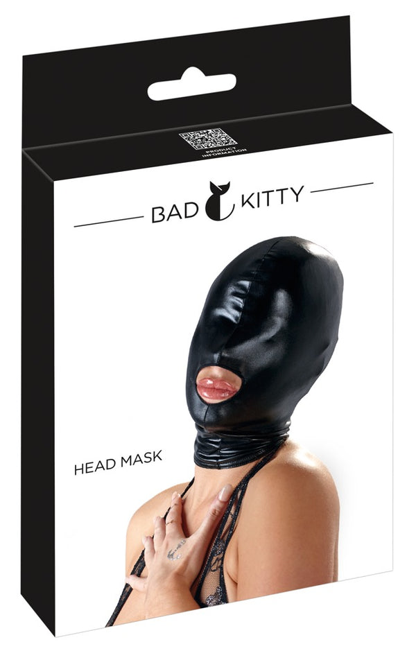 Bad Kitty natte look hoofdmasker met mondgat - Zwart - Bad Kitty - SKU: 24919231001